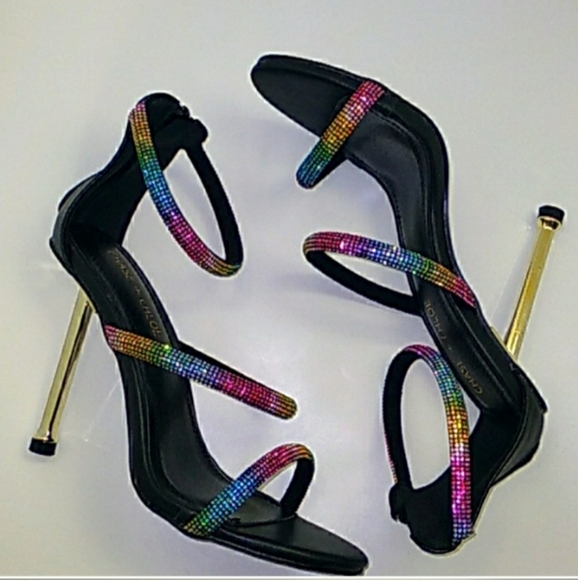 Chase + Chloe Women's Black/Multicolor 3 Strap Zip Up Heels Size 8 - Picture 3 of 10